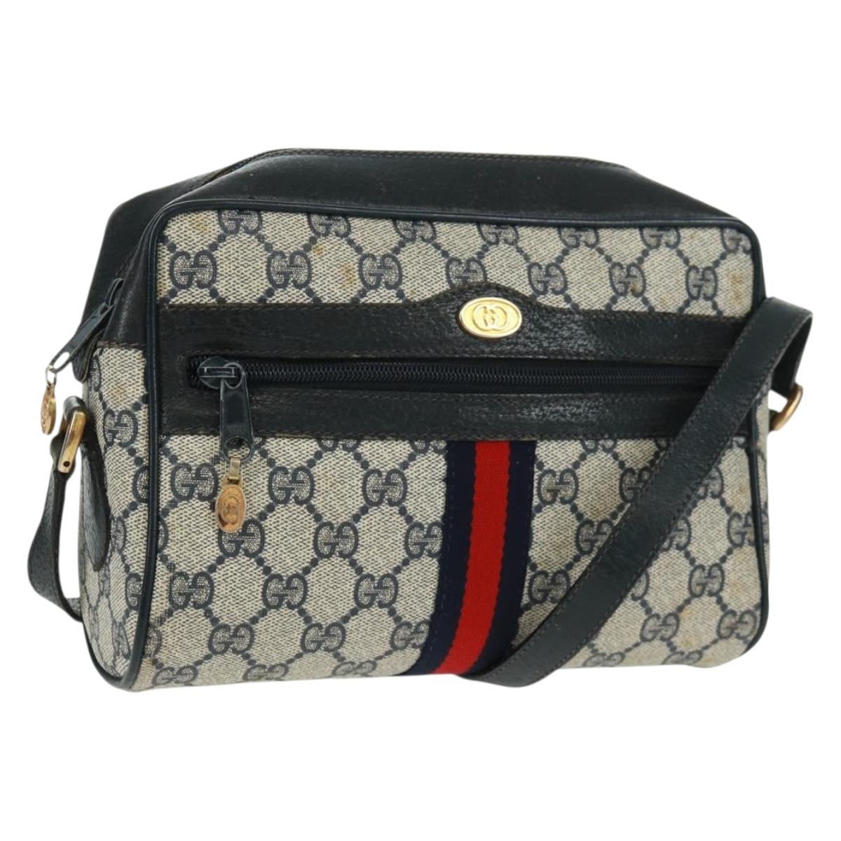 GUCCI GG Supreme Sherry Line Shoulder Bag PVC Navy Red 56 02 004 Auth 162970