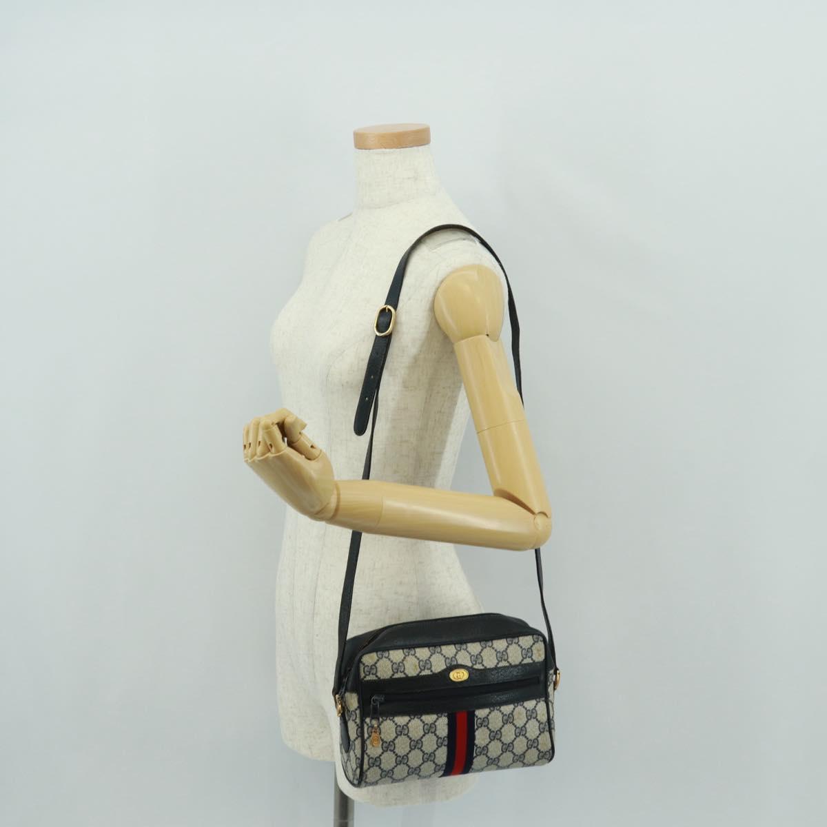GUCCI GG Supreme Sherry Line Shoulder Bag PVC Navy Red 56 02 004 Auth 162970