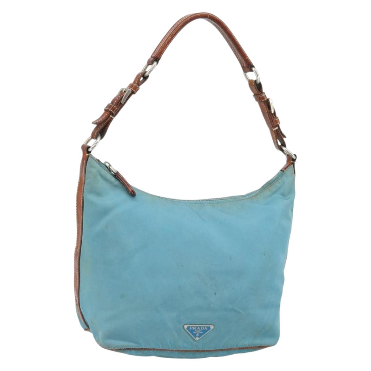 PRADA Shoulder Bag Nylon Light Blue Silver Auth 162977