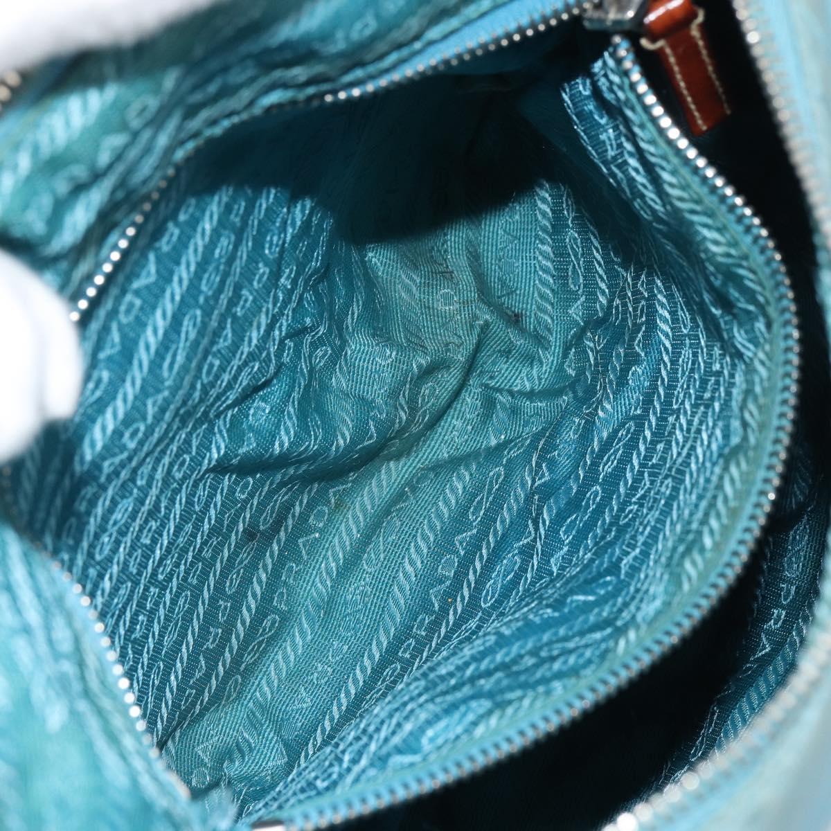 PRADA Shoulder Bag Nylon Light Blue Silver Auth 162977