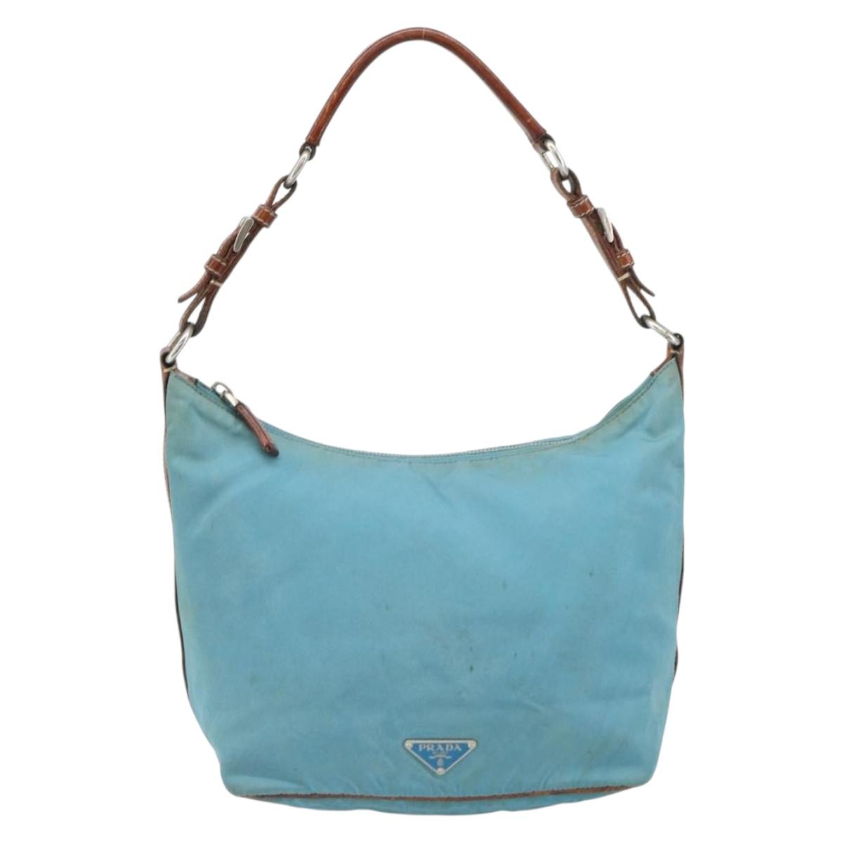 PRADA Shoulder Bag Nylon Light Blue Silver Auth 162977