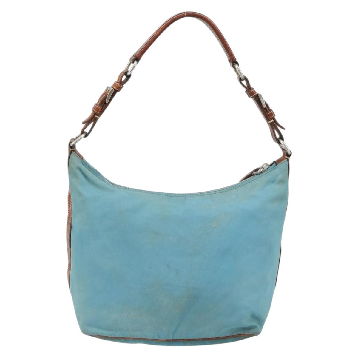 PRADA Shoulder Bag Nylon Light Blue Silver Auth 162977