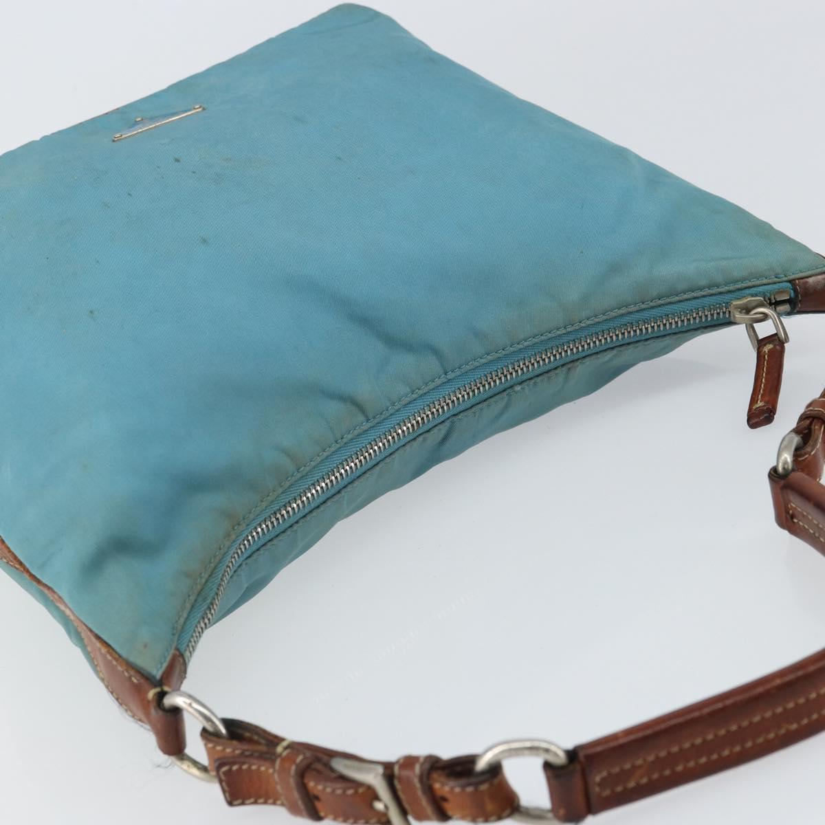 PRADA Shoulder Bag Nylon Light Blue Silver Auth 162977