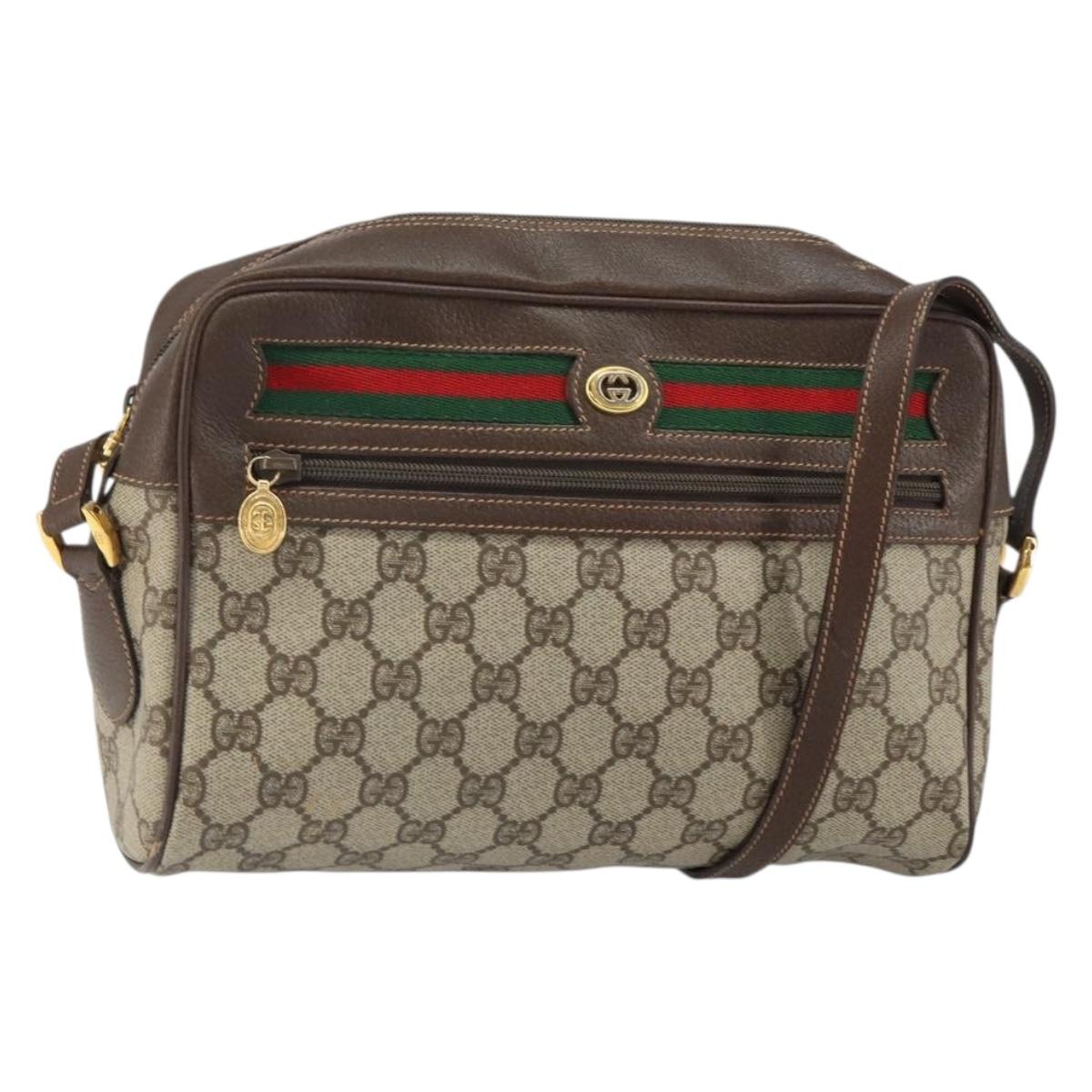 GUCCI GG Supreme Web Sherry Line Shoulder Bag PVC Beige 119 02 088 Auth 162979
