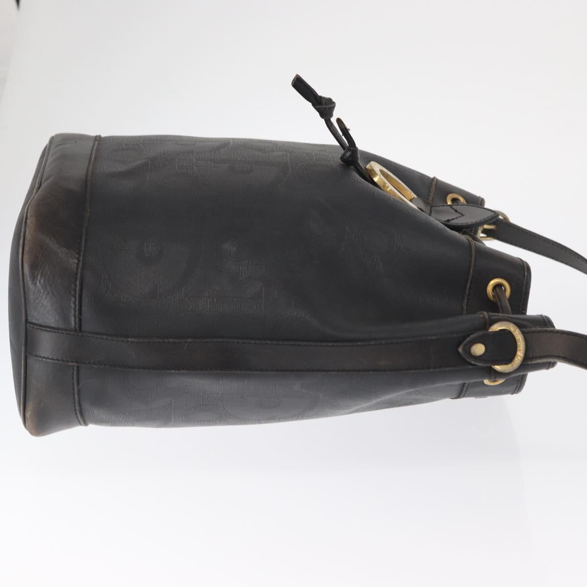Christian Dior Trotter Canvas Shoulder Bag Black Gold Auth 162986