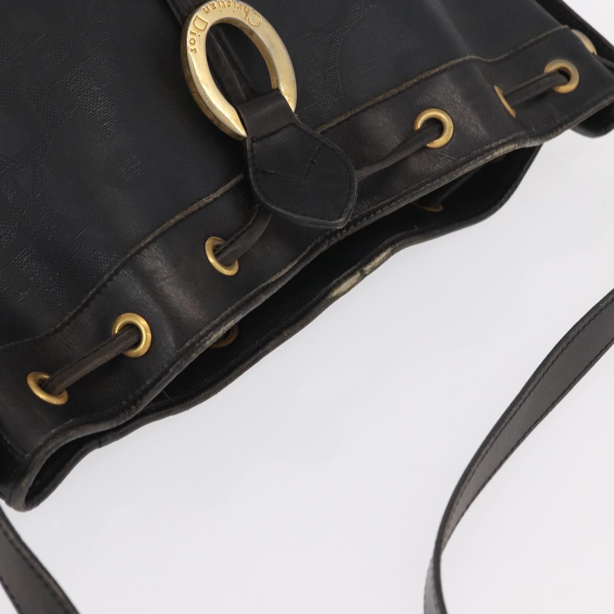 Christian Dior Trotter Canvas Shoulder Bag Black Gold Auth 162986