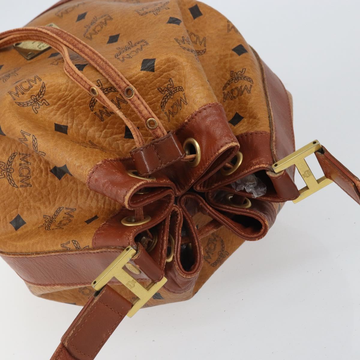 MCM Logogram Vicetos Shoulder Bag PVC Brown Gold Auth 162987