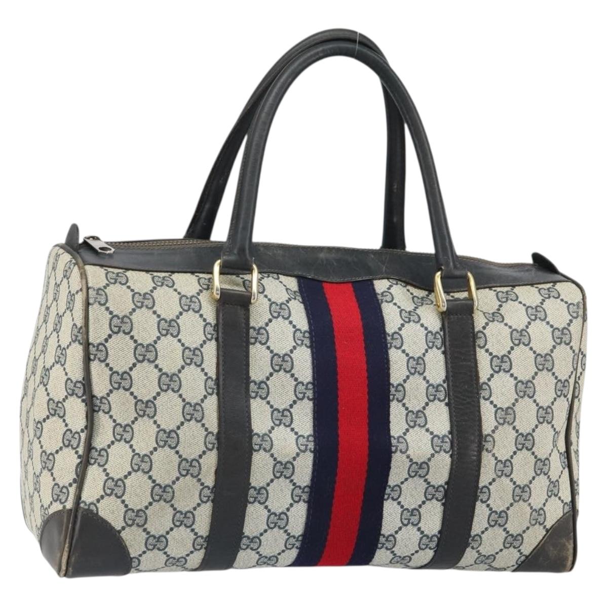 GUCCI GG Supreme Boston Bag PVC Navy Gold Auth 162988