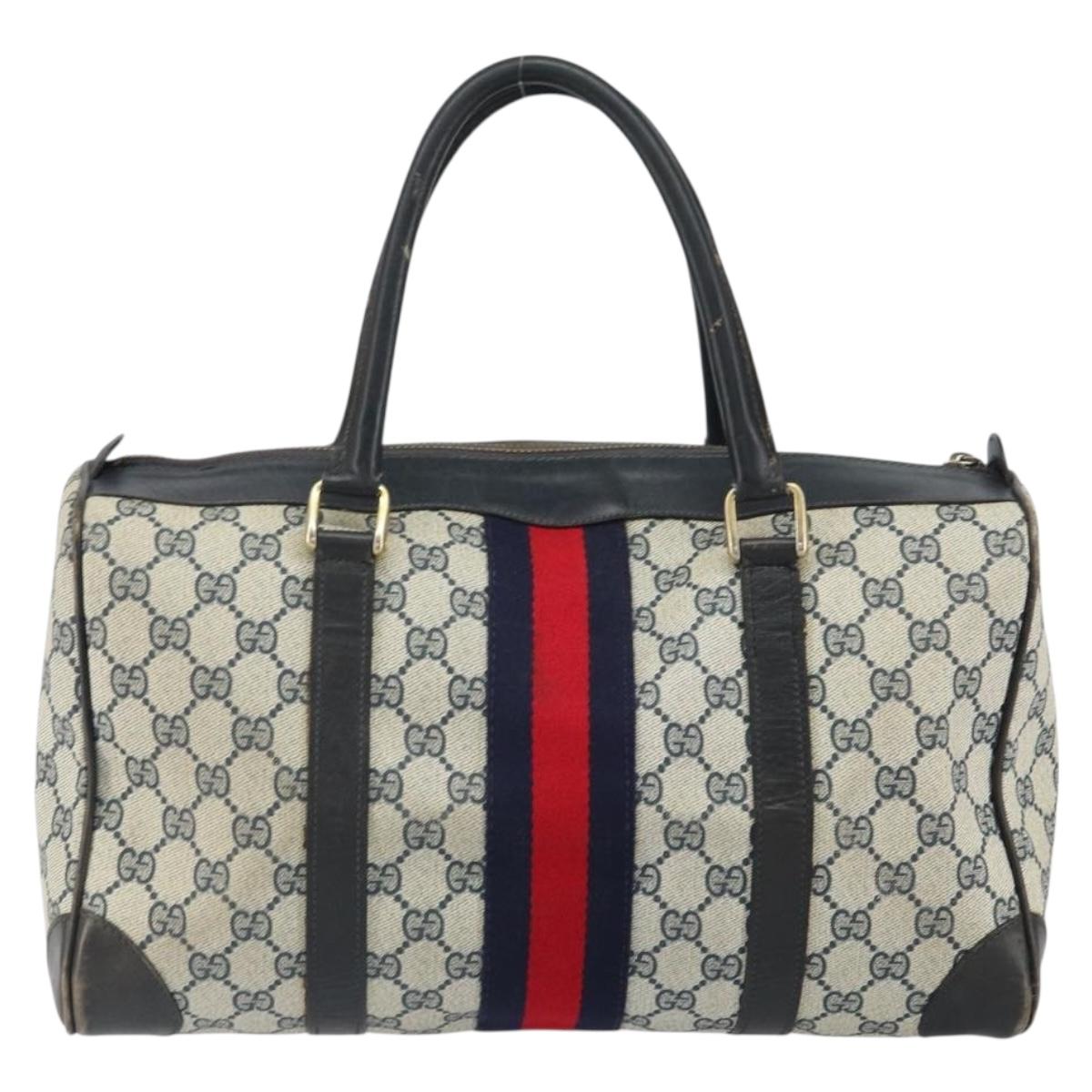 GUCCI GG Supreme Boston Bag PVC Navy Gold Auth 162988