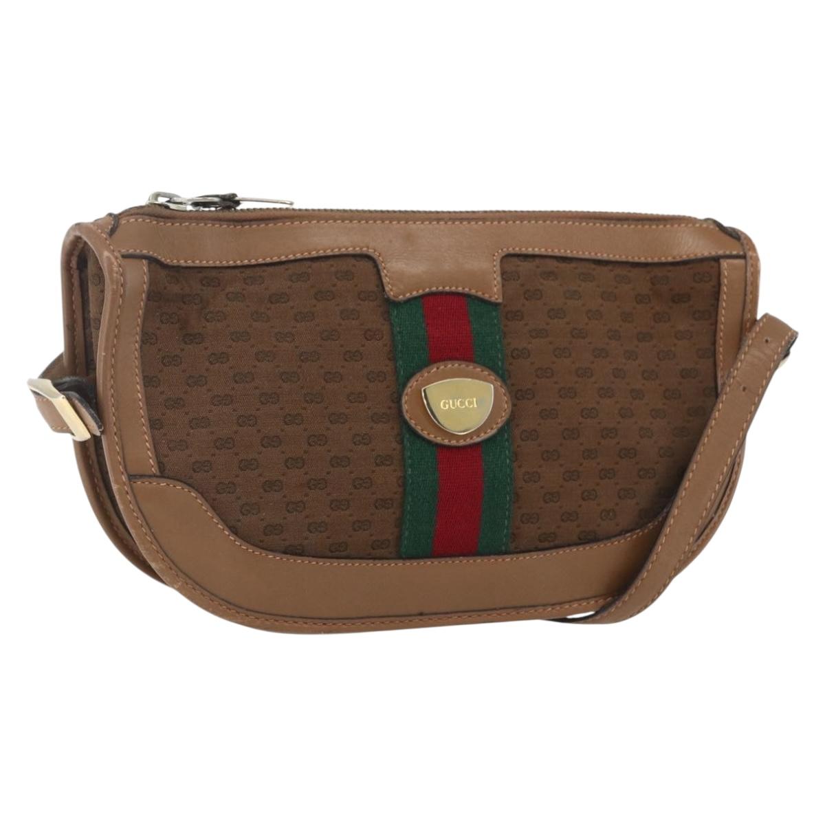 GUCCI Micro GG Canvas Web Sherry Line Shoulder Bag Brown Gold Red Auth 162991