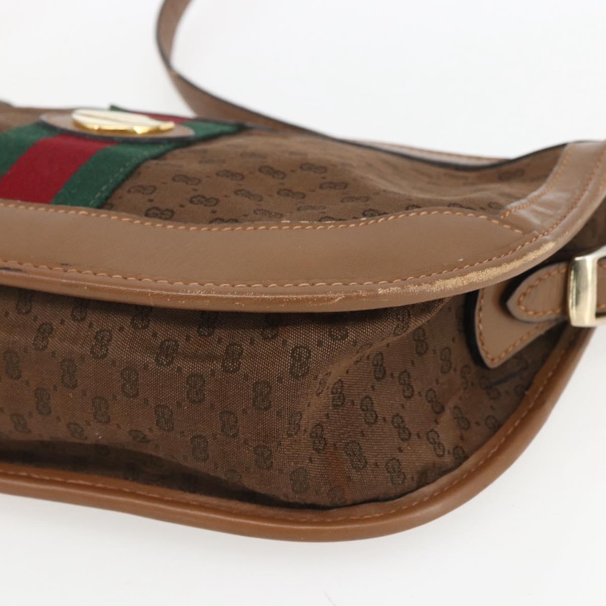 GUCCI Micro GG Canvas Web Sherry Line Shoulder Bag Brown Gold Red Auth 162991