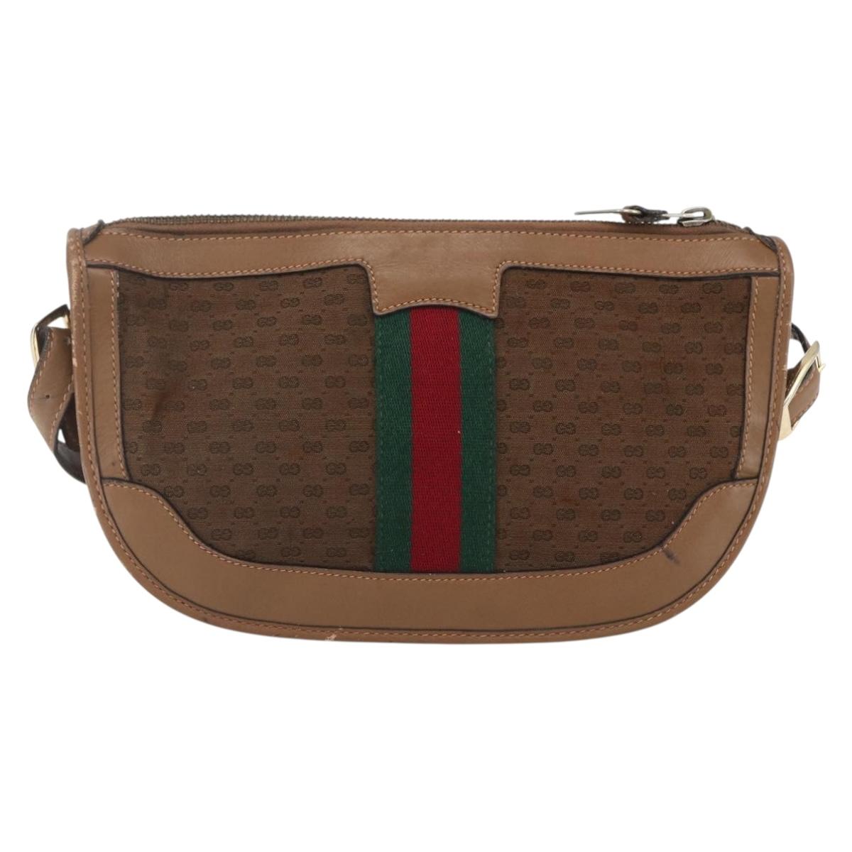 GUCCI Micro GG Canvas Web Sherry Line Shoulder Bag Brown Gold Red Auth 162991