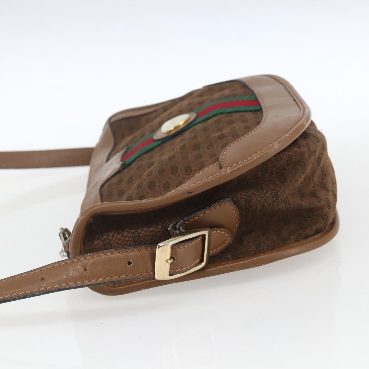 GUCCI Micro GG Canvas Web Sherry Line Shoulder Bag Brown Gold Red Auth 162991