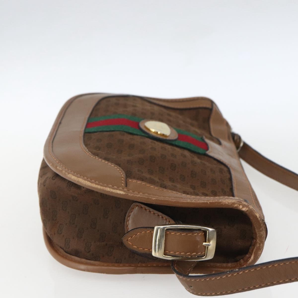 GUCCI Micro GG Canvas Web Sherry Line Shoulder Bag Brown Gold Red Auth 162991