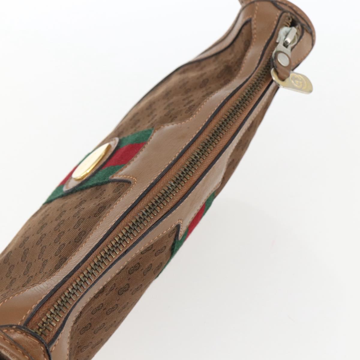 GUCCI Micro GG Canvas Web Sherry Line Shoulder Bag Brown Gold Red Auth 162991