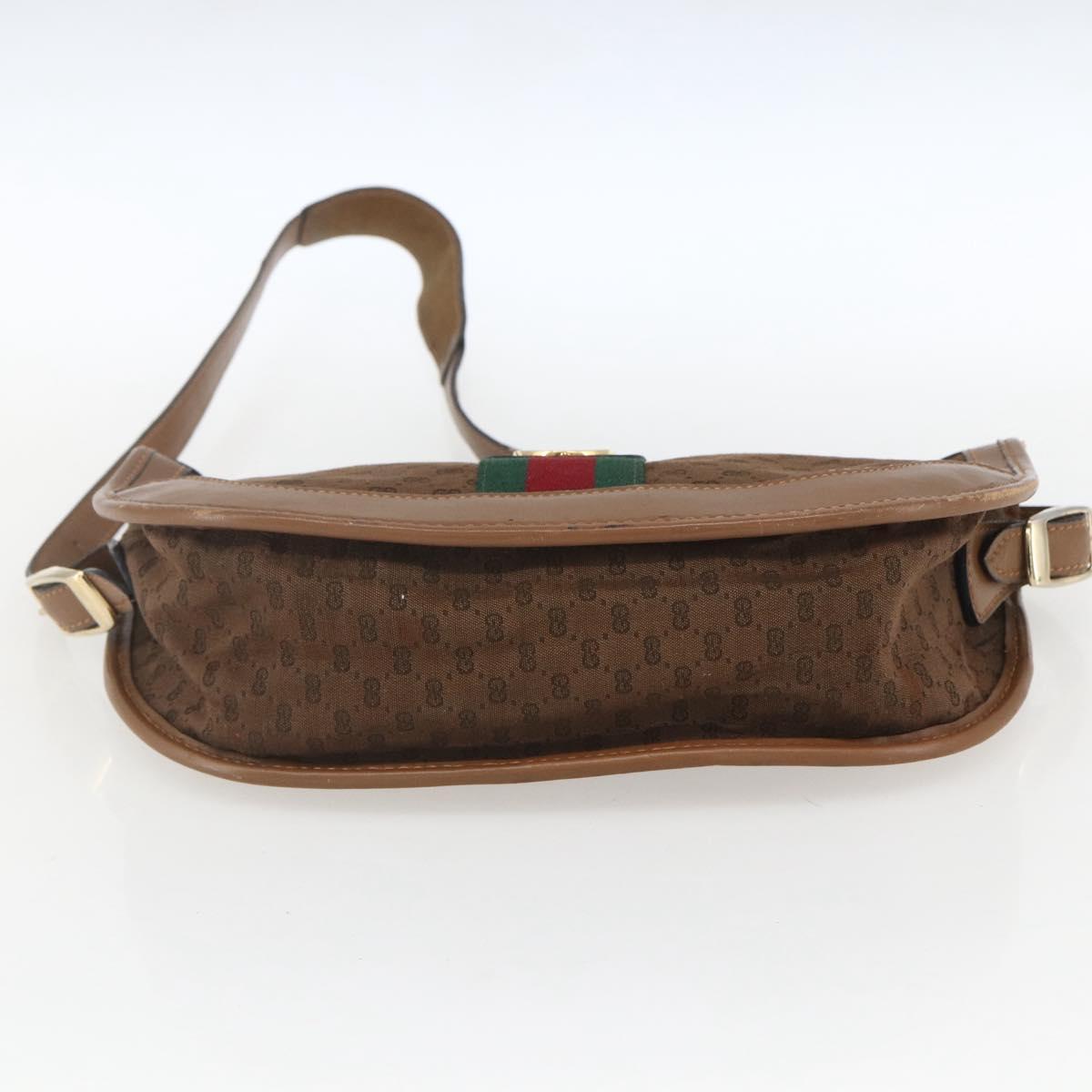 GUCCI Micro GG Canvas Web Sherry Line Shoulder Bag Brown Gold Red Auth 162991