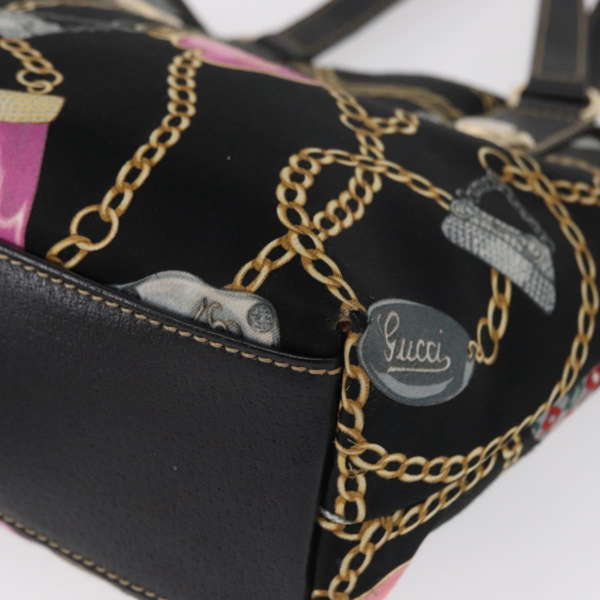 GUCCI Tote Bag Satin Black Gold 153361 Auth 162992