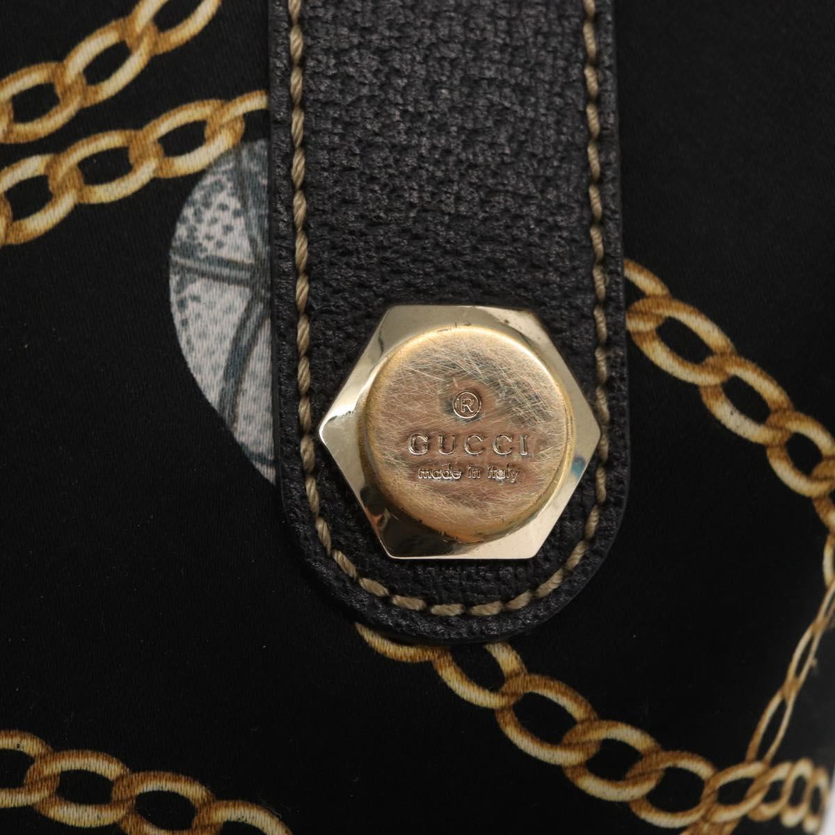 GUCCI Tote Bag Satin Black Gold 153361 Auth 162992