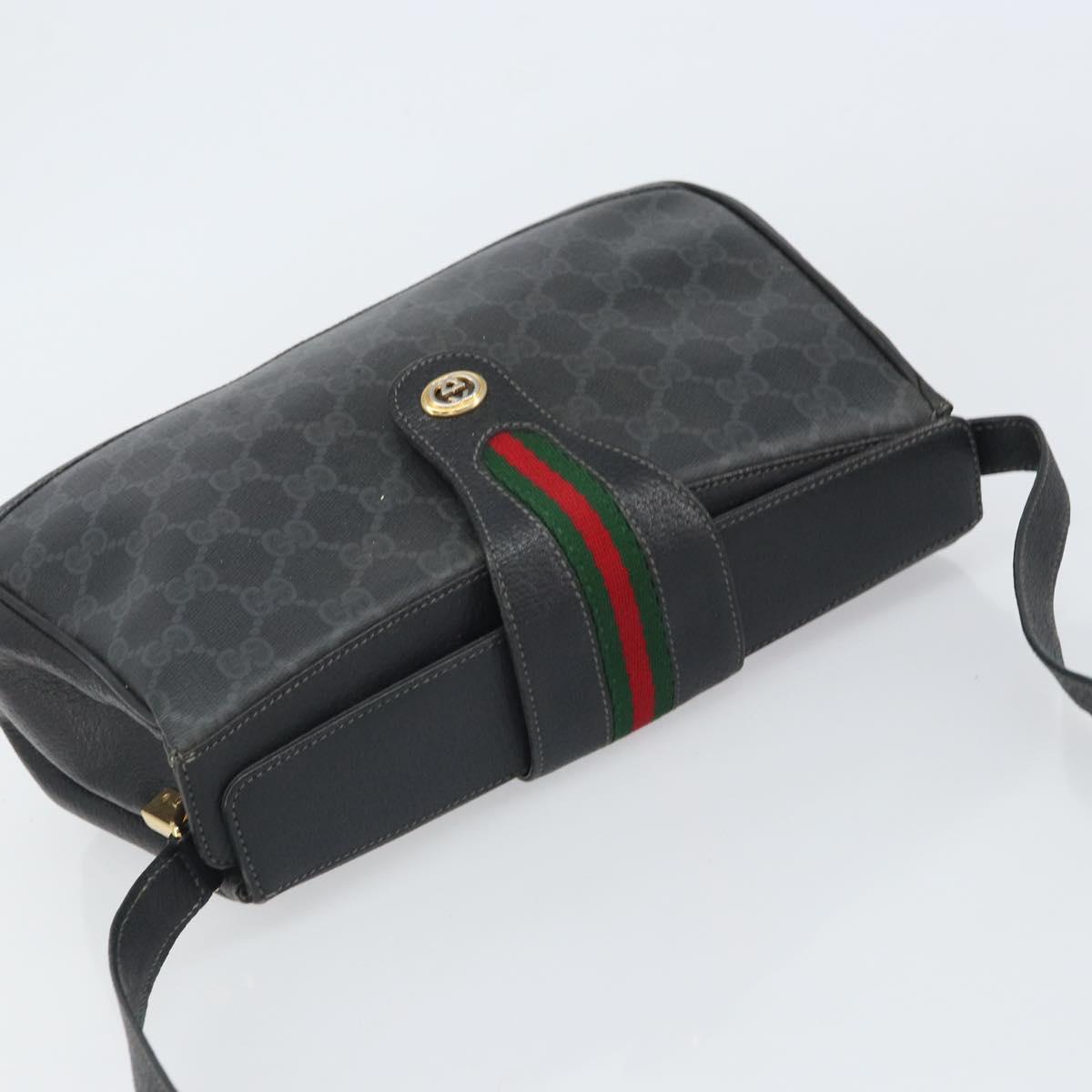 GUCCI GG Supreme Web Sherry Line Bag PVC Black Red 116 02 076 Auth 162995