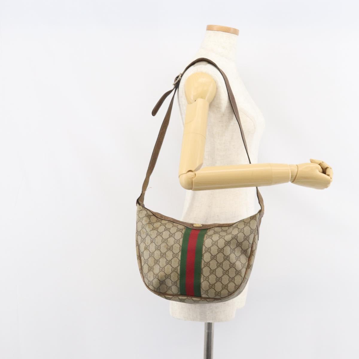 GUCCI GG Supreme Web Sherry Line Shoulder Bag PVC Beige 010 378 Auth 162998