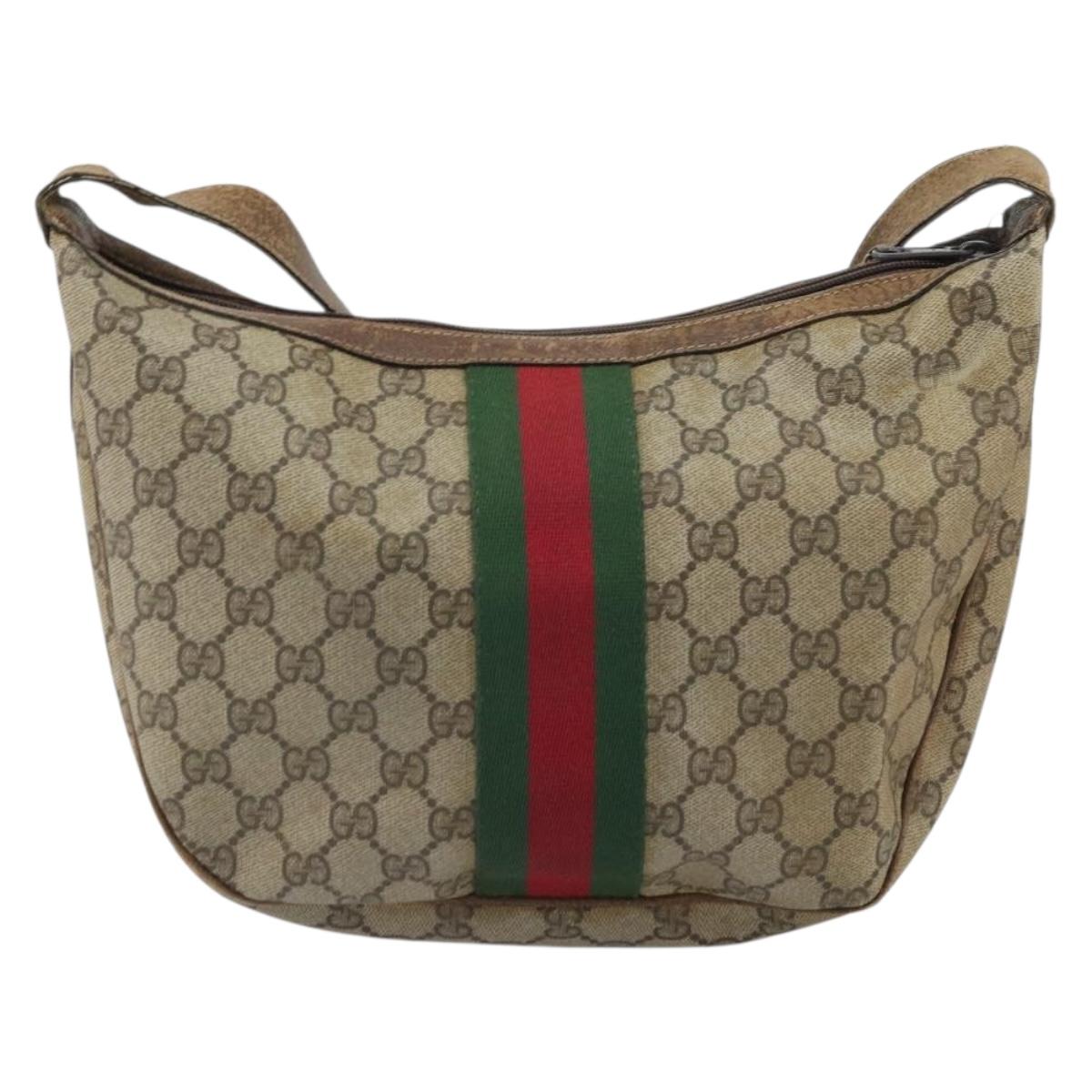 GUCCI GG Supreme Web Sherry Line Shoulder Bag PVC Beige 010 378 Auth 162998