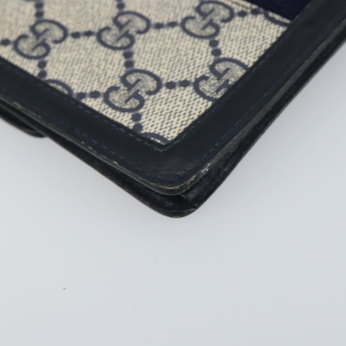 GUCCI GG Supreme Sherry Line Pouch PVC Leather Navy Gold Auth 163015