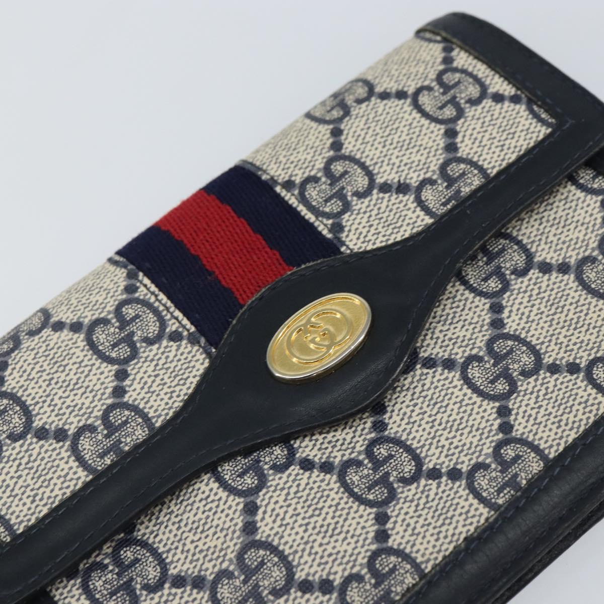 GUCCI GG Supreme Sherry Line Pouch PVC Leather Navy Gold Auth 163015