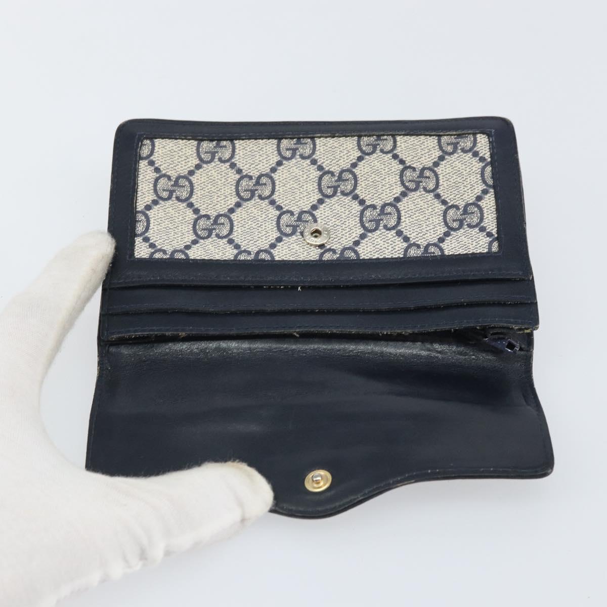 GUCCI GG Supreme Sherry Line Pouch PVC Leather Navy Gold Auth 163015