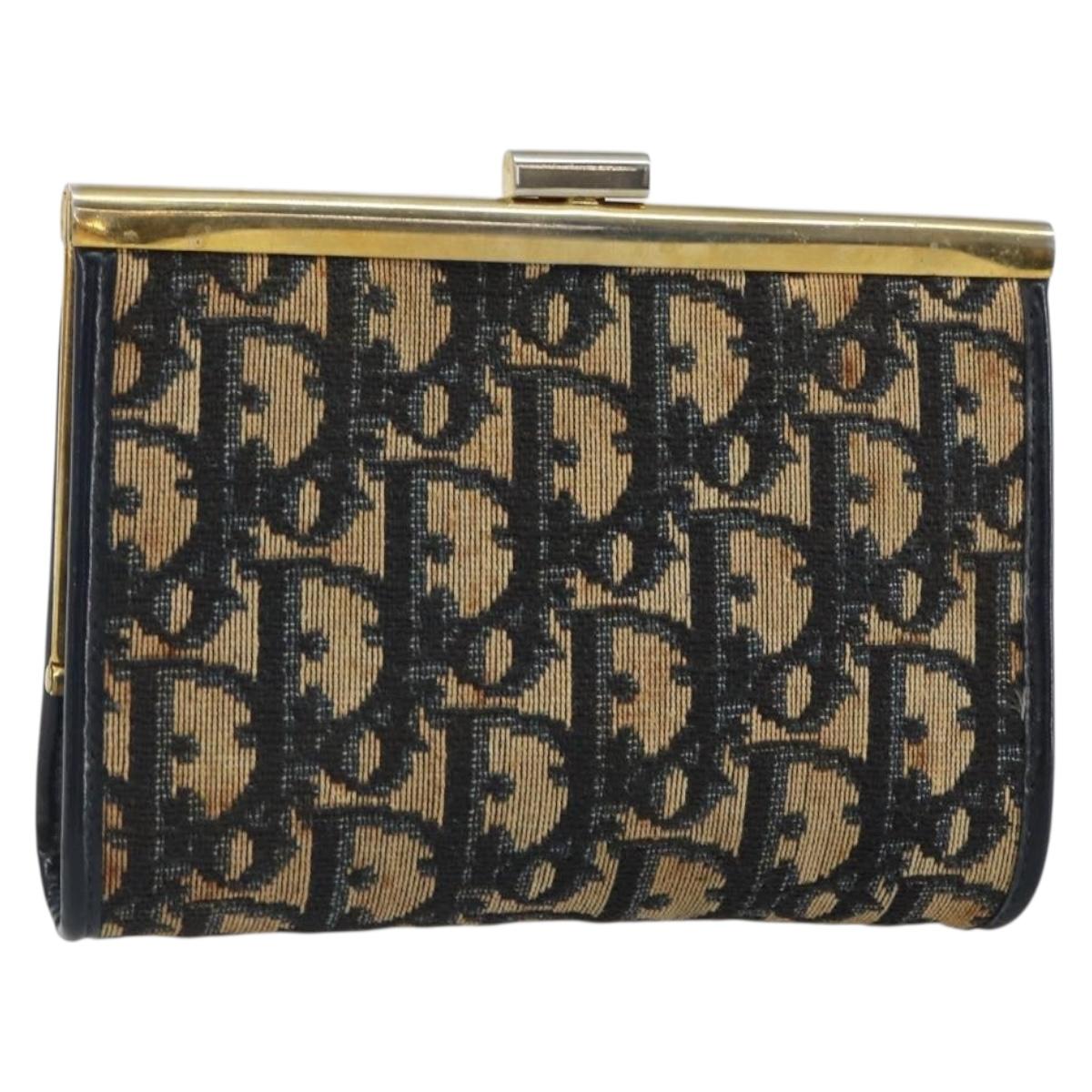 Christian Dior Trotter Canvas Pouch Navy Gold Auth 163016