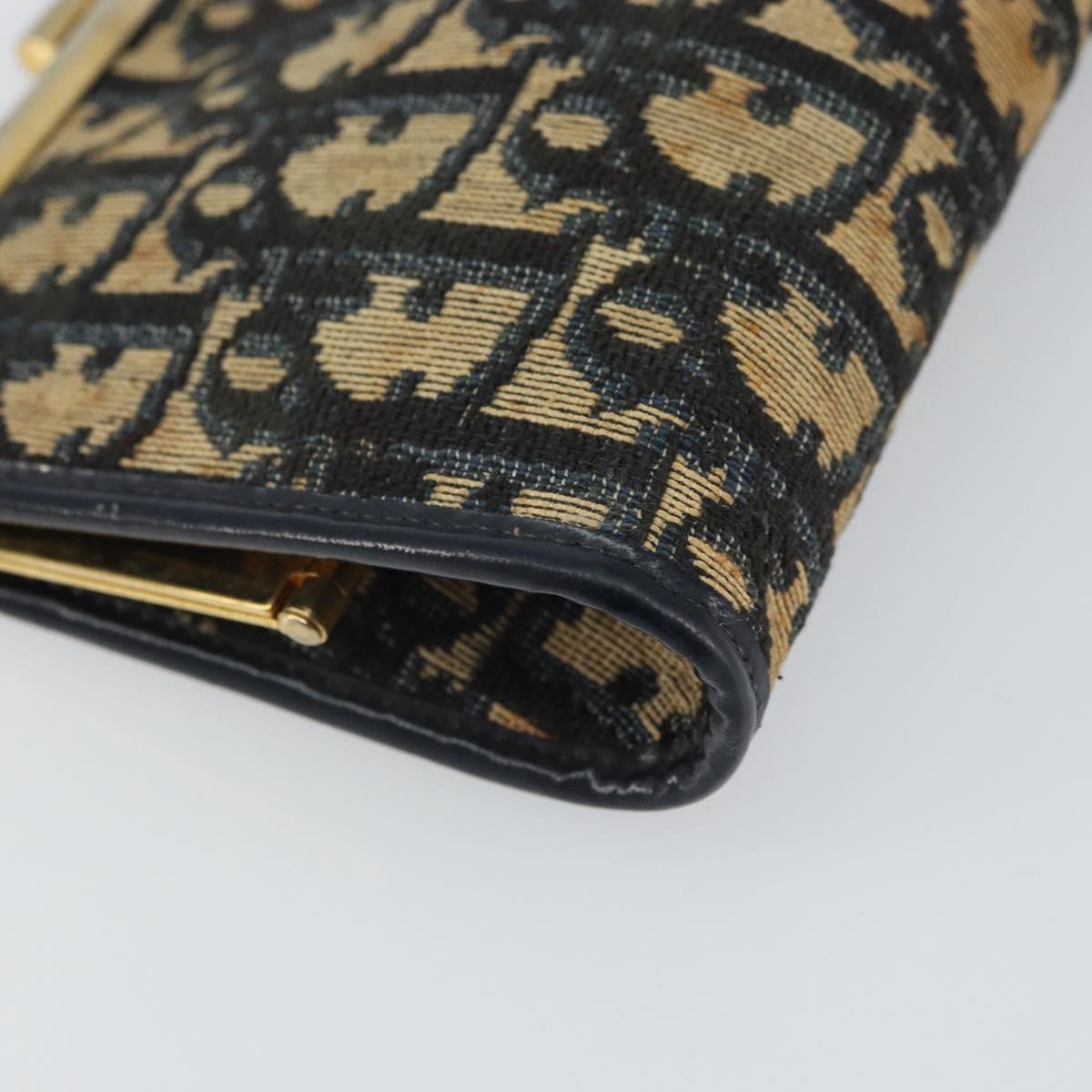 Christian Dior Trotter Canvas Pouch Navy Gold Auth 163016