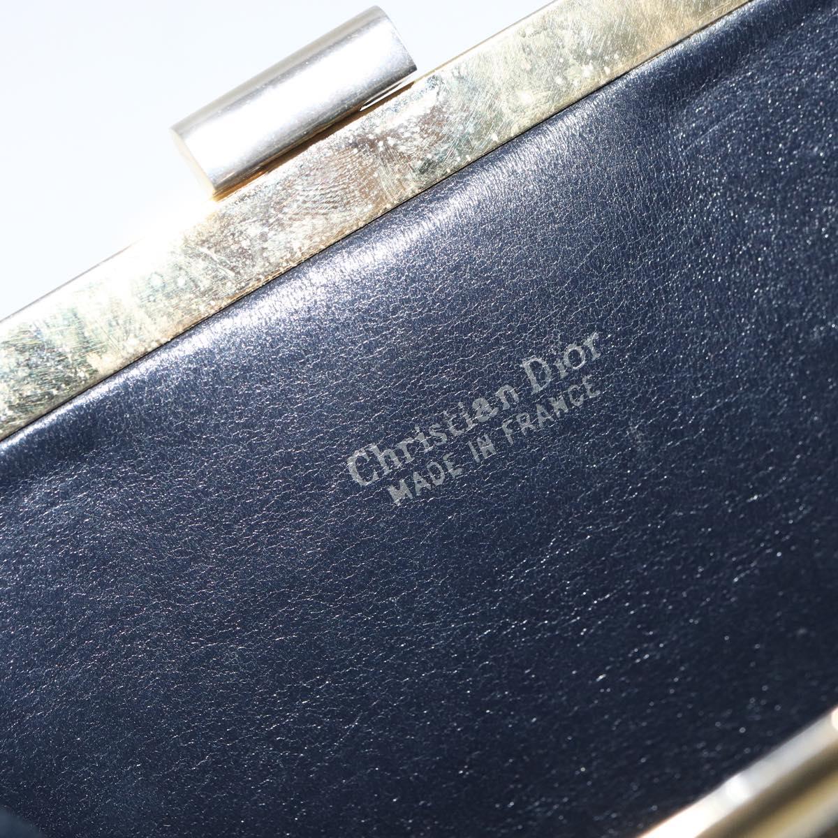 Christian Dior Trotter Canvas Pouch Navy Gold Auth 163016
