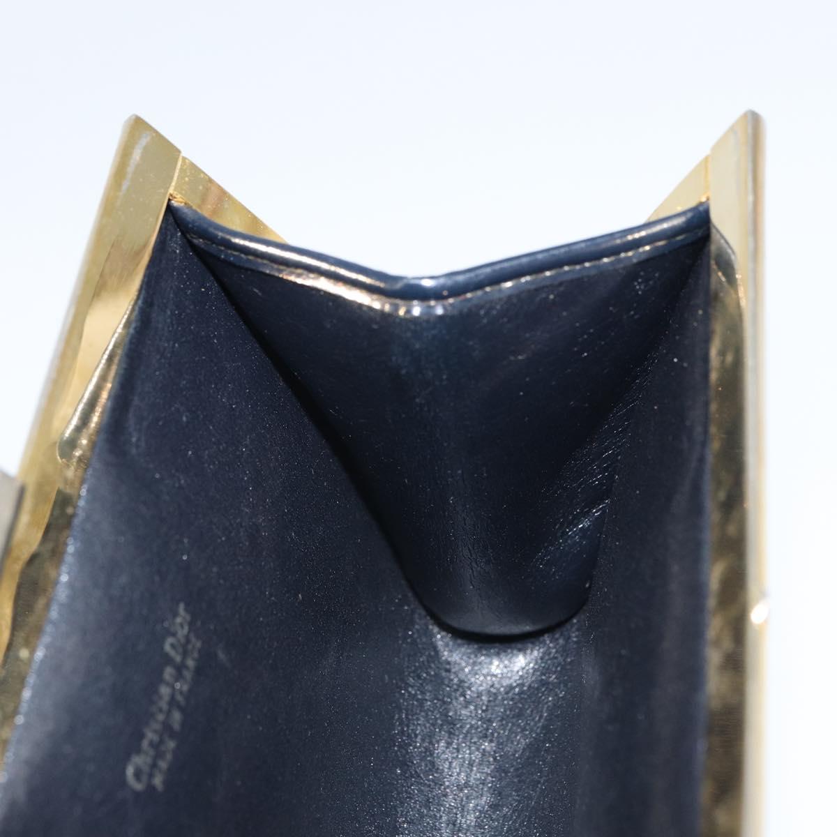 Christian Dior Trotter Canvas Pouch Navy Gold Auth 163016