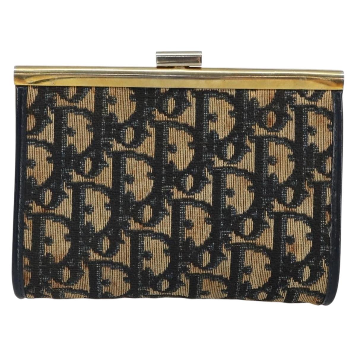 Christian Dior Trotter Canvas Pouch Navy Gold Auth 163016