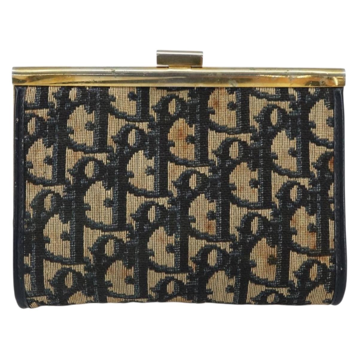 Christian Dior Trotter Canvas Pouch Navy Gold Auth 163016