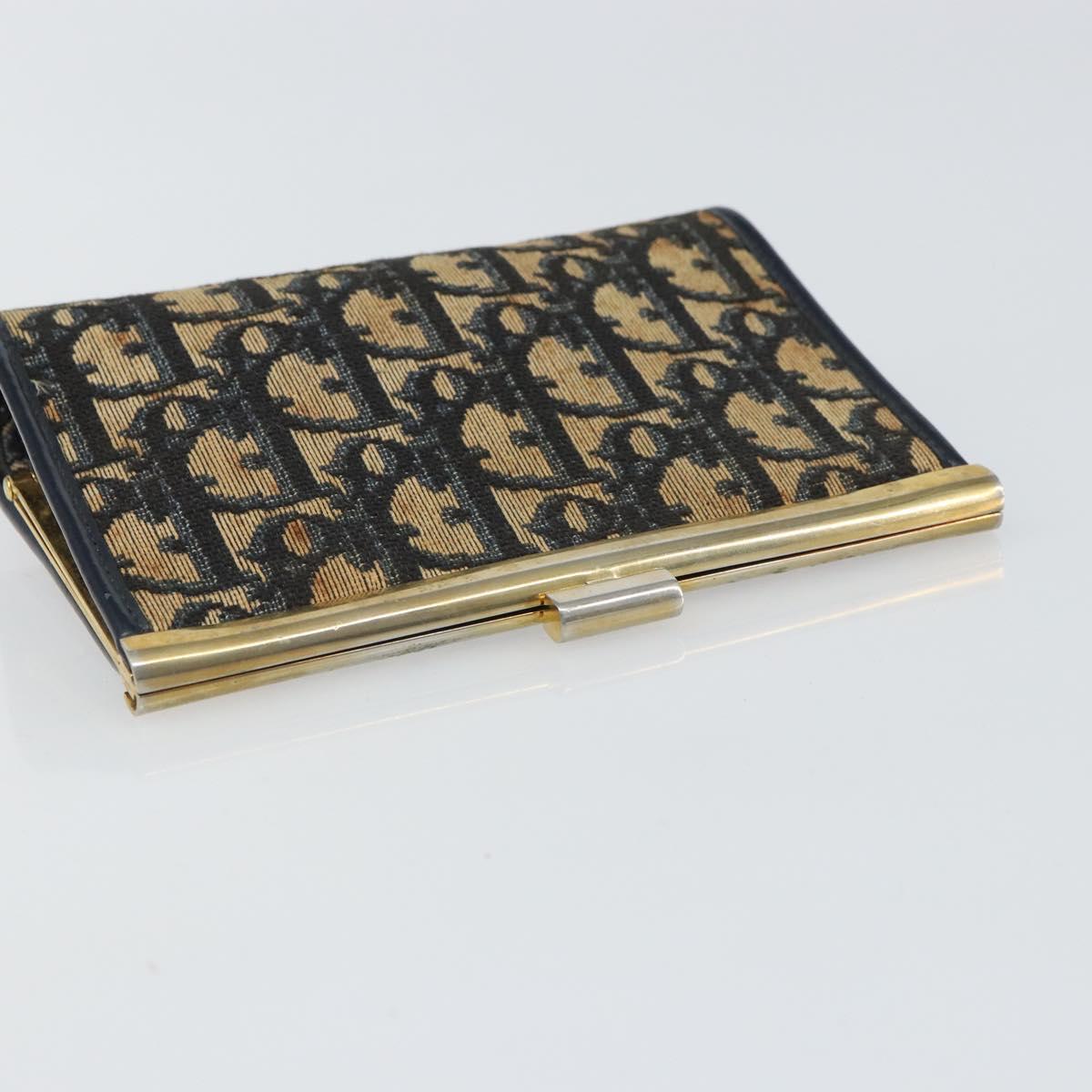 Christian Dior Trotter Canvas Pouch Navy Gold Auth 163016