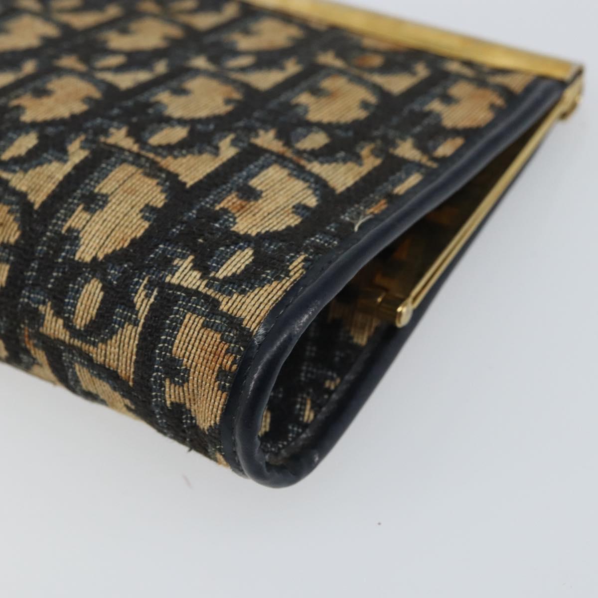 Christian Dior Trotter Canvas Pouch Navy Gold Auth 163016