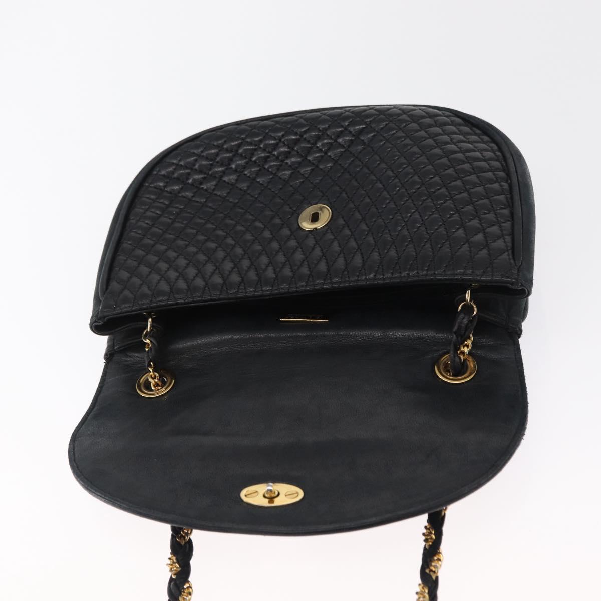 BALLY Quilted Chain Shoulder Bag Leather Black Gold Auth 163023