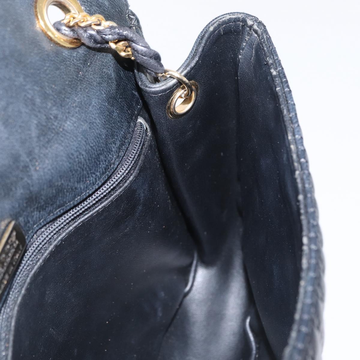 BALLY Quilted Chain Shoulder Bag Leather Black Gold Auth 163023
