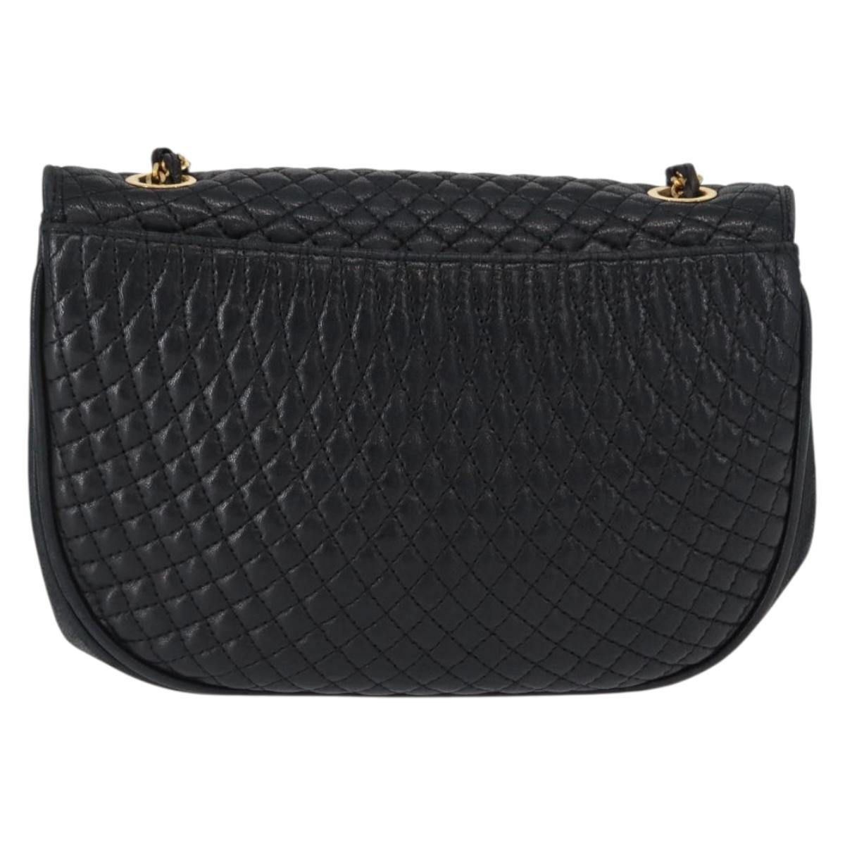 BALLY Quilted Chain Shoulder Bag Leather Black Gold Auth 163023