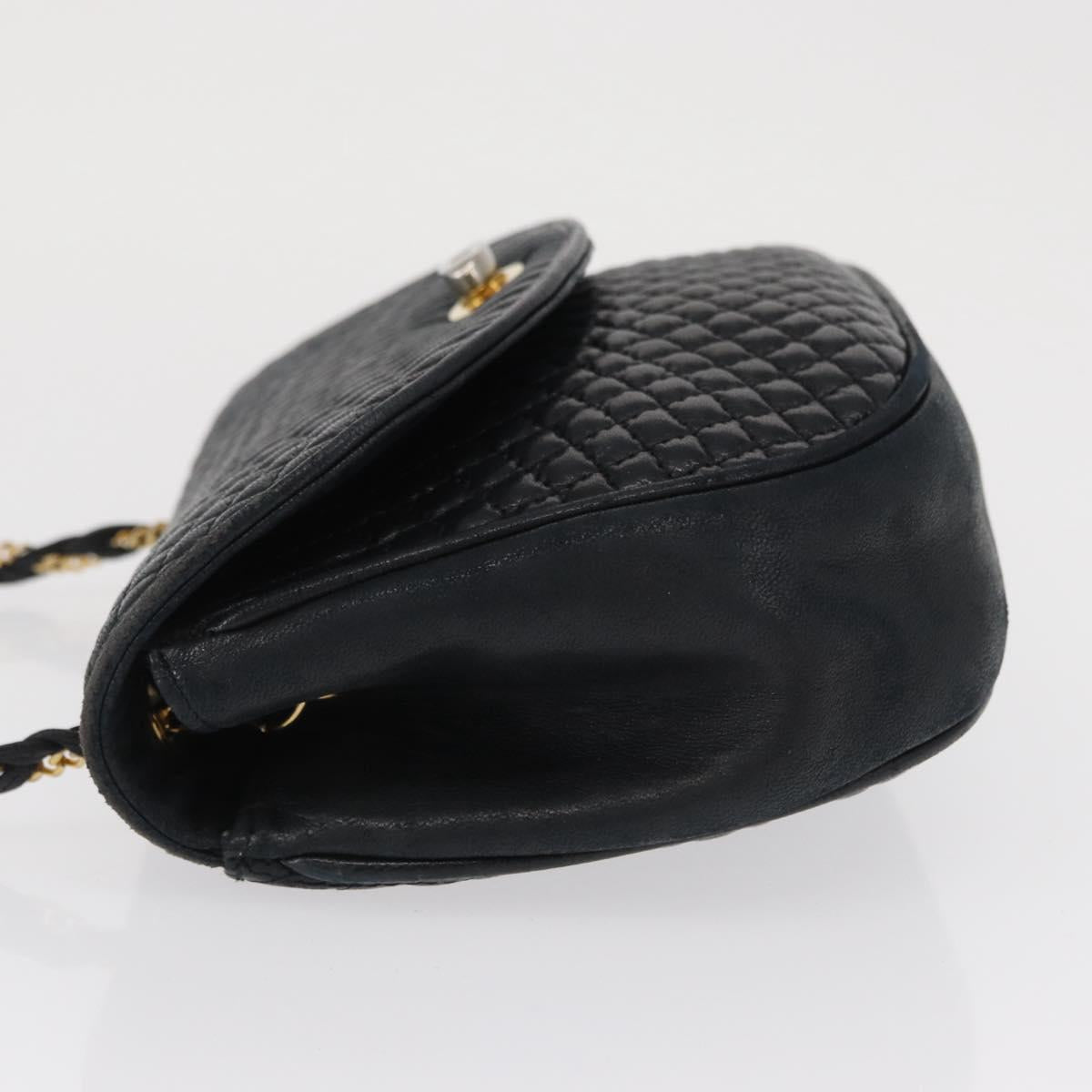 BALLY Quilted Chain Shoulder Bag Leather Black Gold Auth 163023