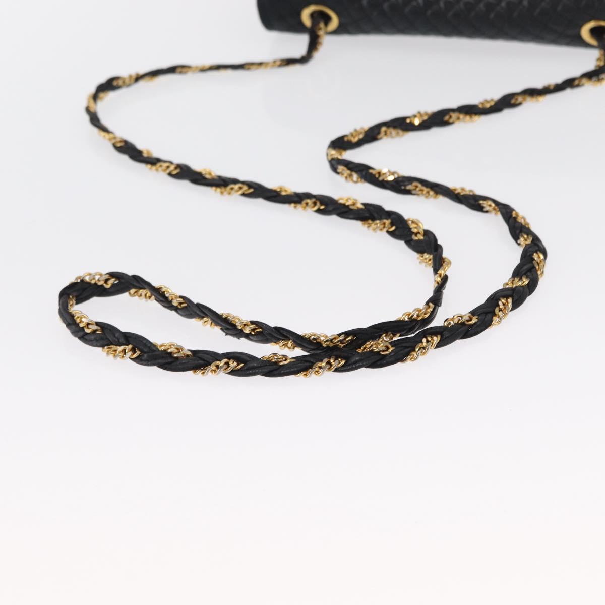 BALLY Quilted Chain Shoulder Bag Leather Black Gold Auth 163023