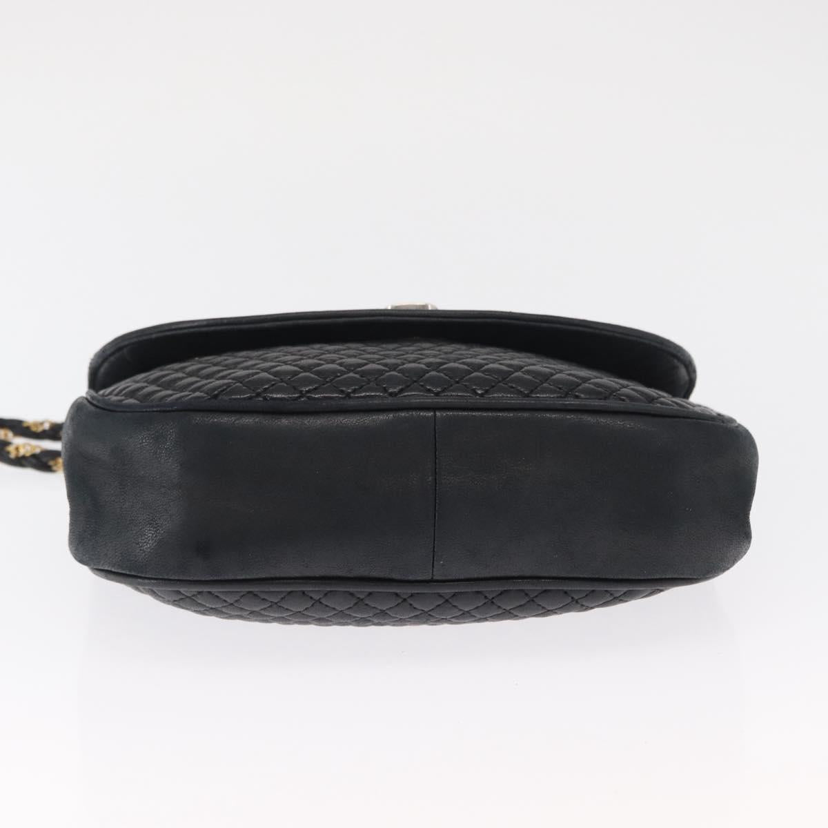 BALLY Quilted Chain Shoulder Bag Leather Black Gold Auth 163023
