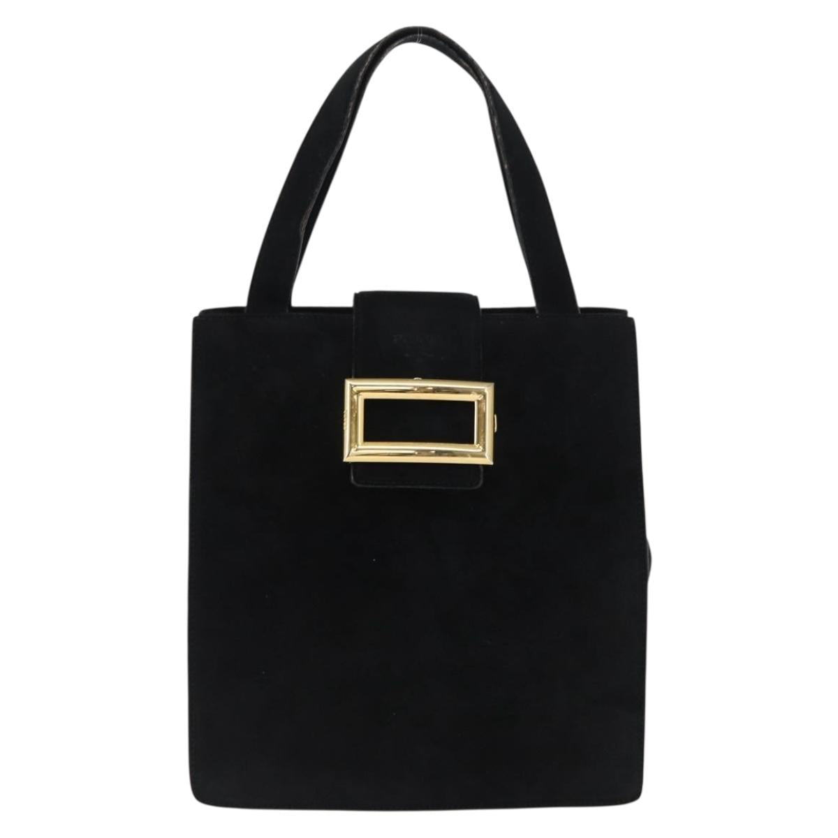 PRADA Hand Bag Suede Black Gold Auth 163031