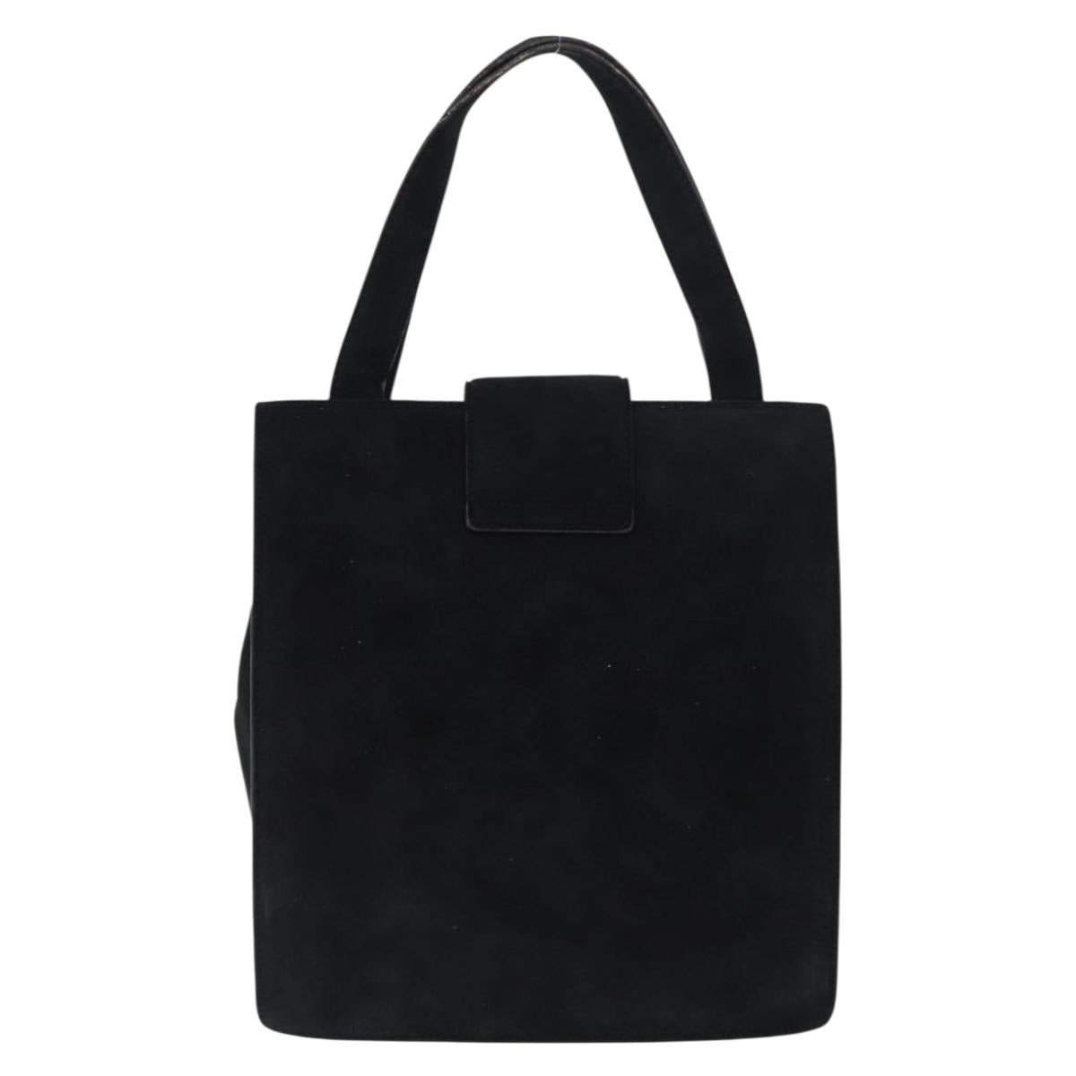 PRADA Hand Bag Suede Black Gold Auth 163031