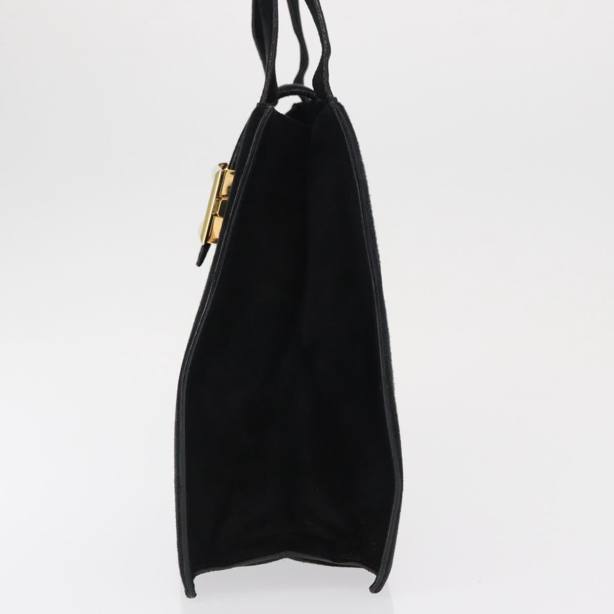 PRADA Hand Bag Suede Black Gold Auth 163031