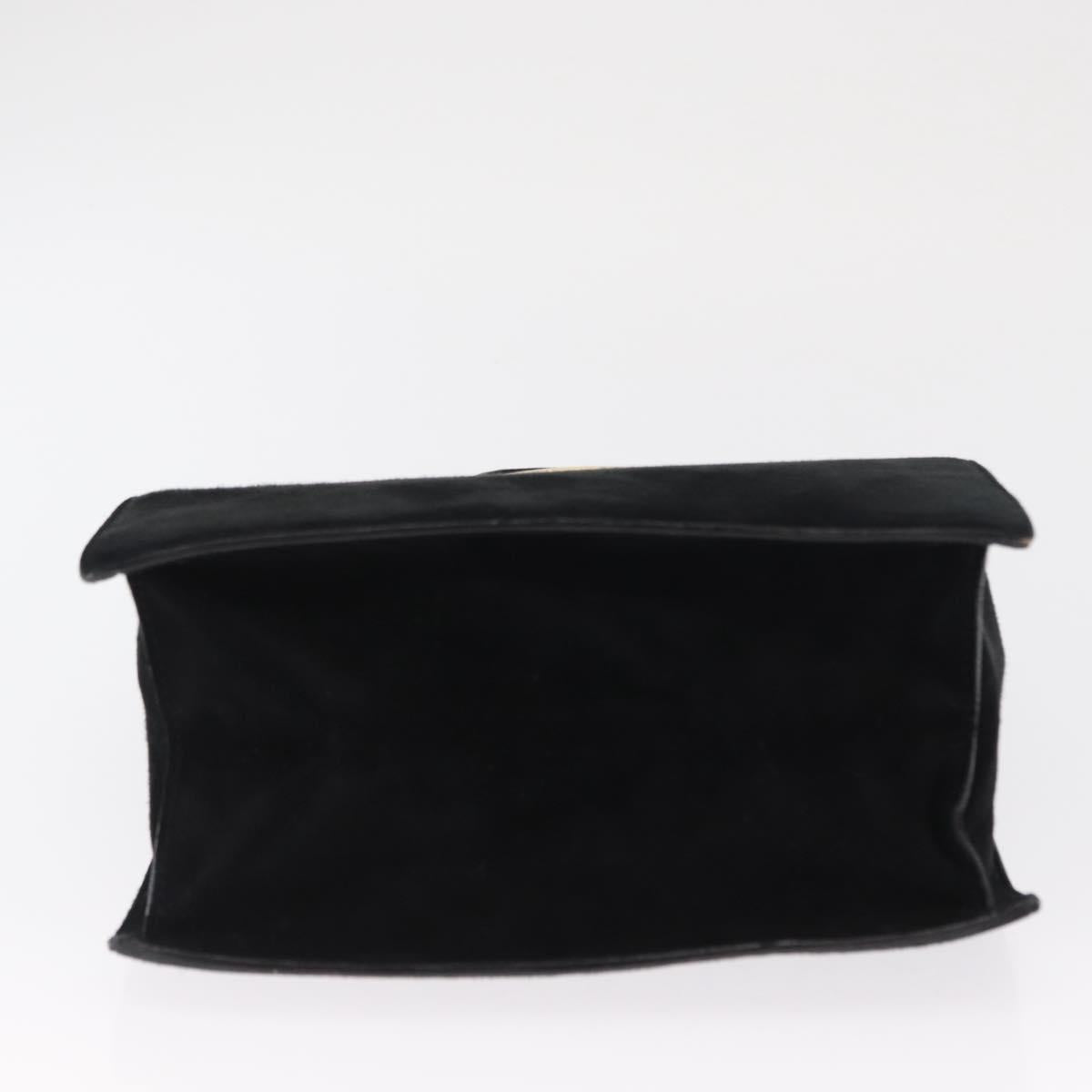 PRADA Hand Bag Suede Black Gold Auth 163031