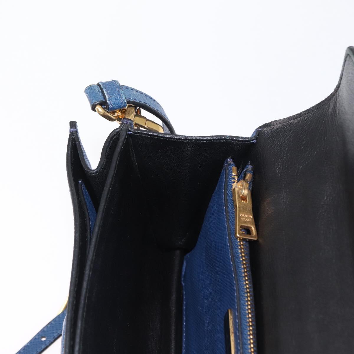 PRADA Hand Bag Safiano leather 2way Blue Gold Auth 163032