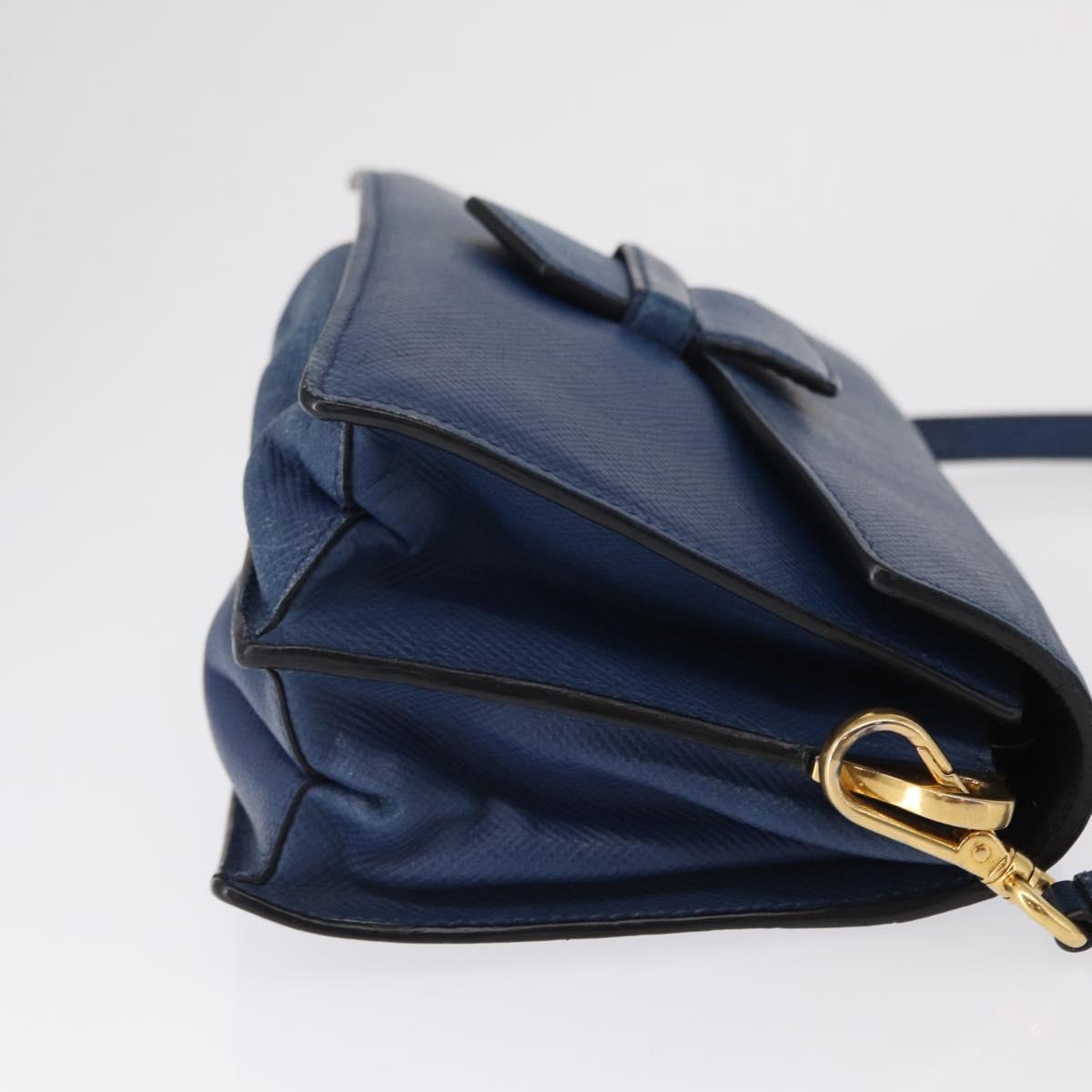 PRADA Hand Bag Safiano leather 2way Blue Gold Auth 163032