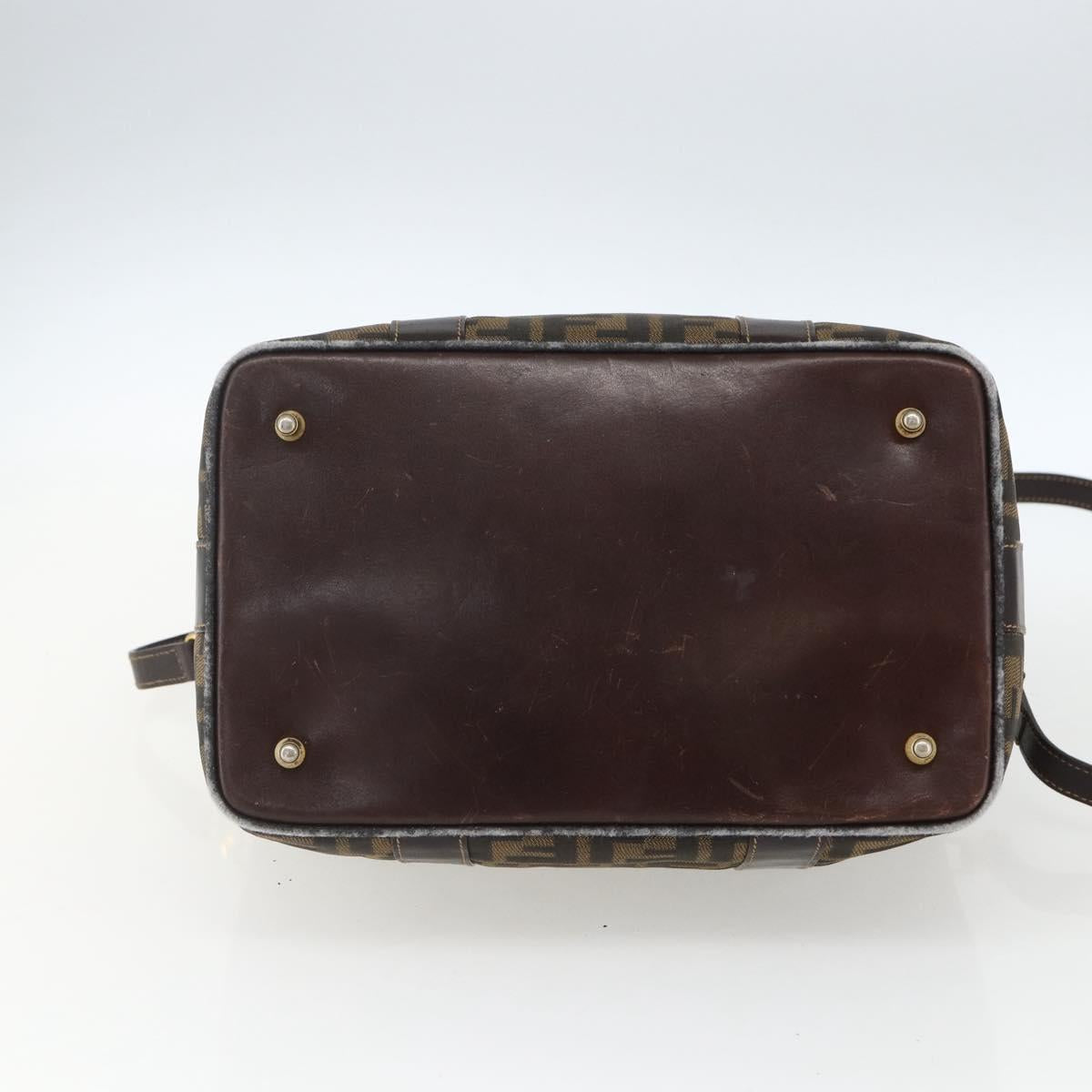 FENDI Zucca Canvas Hand Bag 2way Black Brown gold Auth 163042