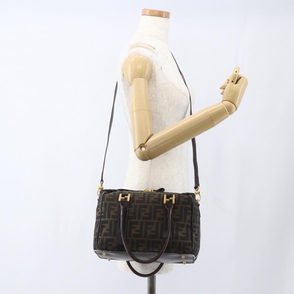 FENDI Zucca Canvas Hand Bag 2way Black Brown gold Auth 163042